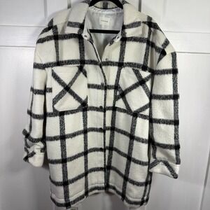 7 Diamonds Plaid Shacket Oversized Jacket Black White Wool Blend XXL